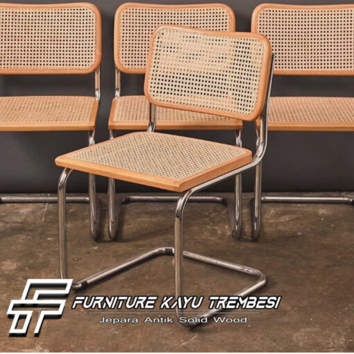 Kursi Cafe Besi Stainless Sandaran Rotan Model Unik FT-40