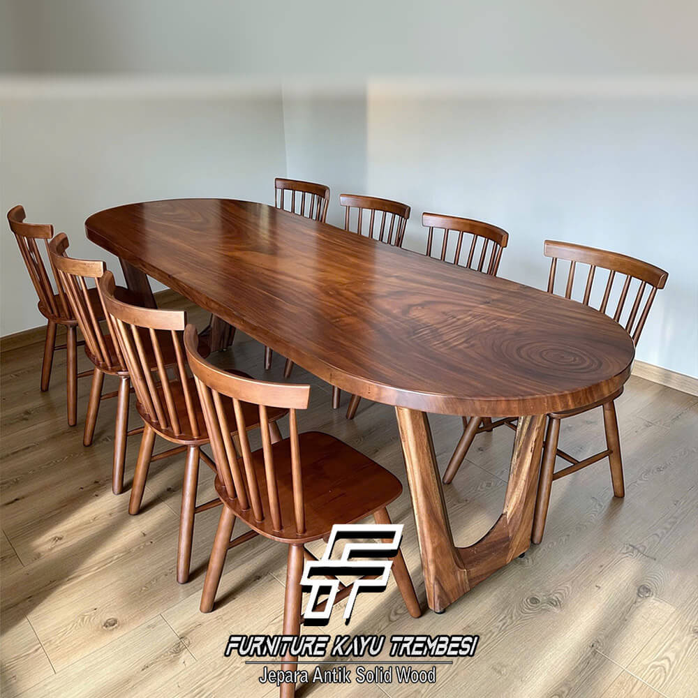 Desain Meja Makan Kayu Suar Retro Modern Natural Color FT-150.1 Desain Meja Makan Kayu Suar Retro Modern Natural Color FT-150.1
