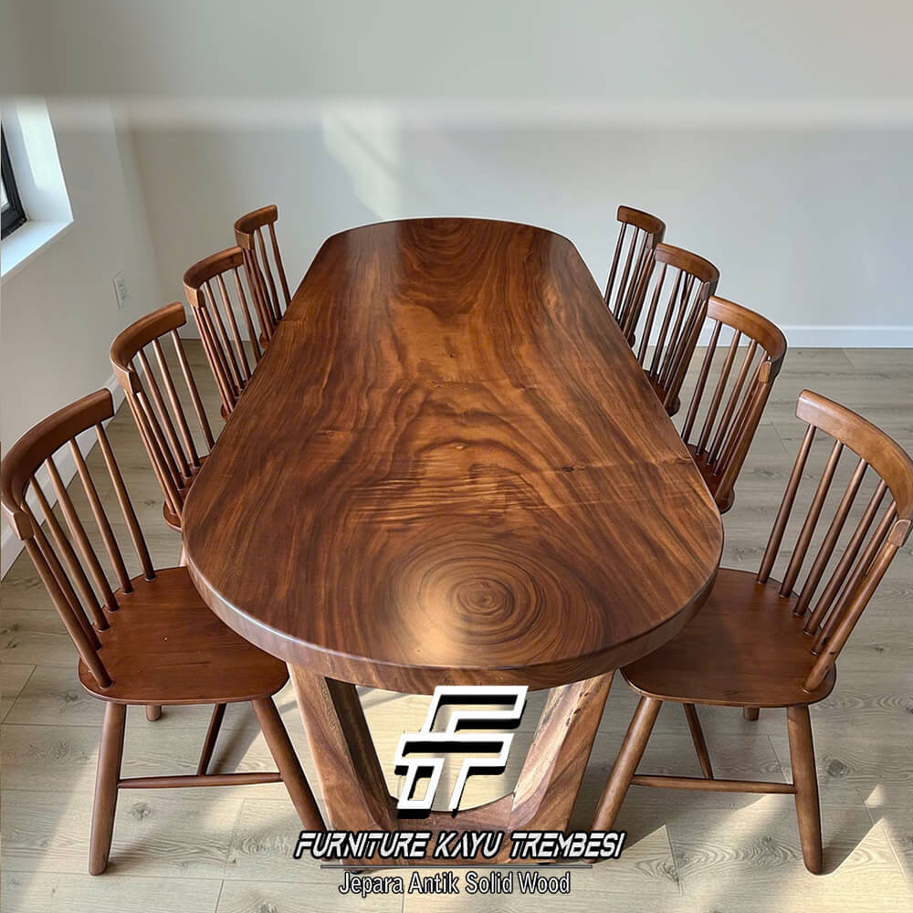 Desain Meja Makan Kayu Suar Retro Modern Natural Color FT-150.2 Desain Meja Makan Kayu Suar Retro Modern Natural Color FT-150.2