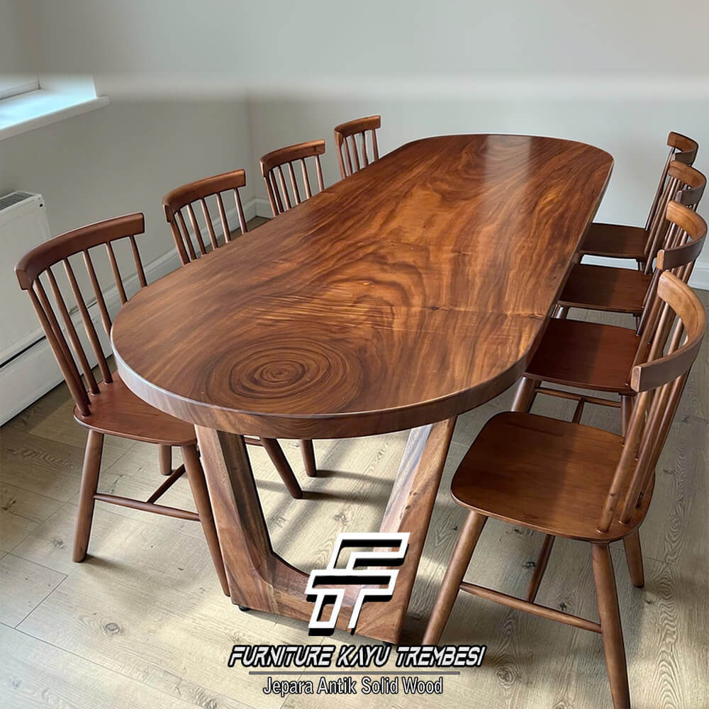 Desain Meja Makan Kayu Suar Retro Modern Natural Color FT-150 Desain Meja Makan Kayu Suar Retro Modern Natural Color FT-150