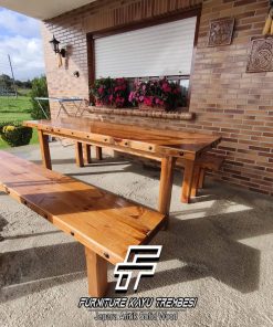 Meja Jati Solid Warna Natural Kursi Stool Panjang FT-119.2