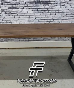Meja Kayu Solid Kaki Besi Silang 2 Slab FT-112