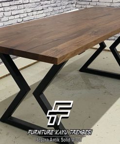 Meja Kayu Solid Kaki Besi Silang 2 Slab FT-112.1