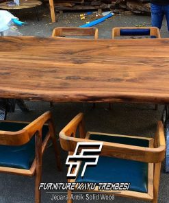 Meja Kayu Trembesi Solid Desain Meja Makan Kursi 6 FT-116.2