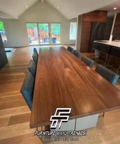 Meja Jati Solid Natural Walnut Kaki Besi Modern Design FT-176