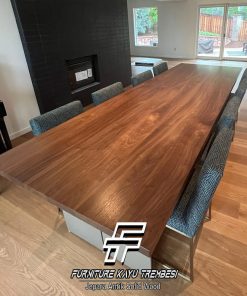 Meja Jati Solid Natural Walnut Kaki Besi Modern Design FT-176.1