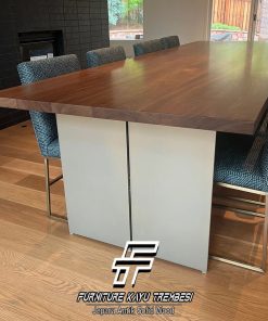 Meja Jati Solid Natural Walnut Kaki Besi Modern Design FT-176.2