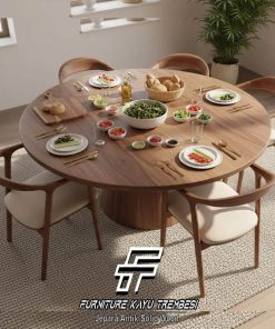 Meja Makan Kayu Jati Minimalis Model Bundar Spesial Idhul Fitri FT-178