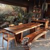 Meja Makan Kayu Utuh Natural Walnut Ramadhan Sale FT-162