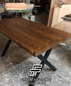 Harga Meja Jati Solid Jepara Kaki Besi Industrial Style FT-187