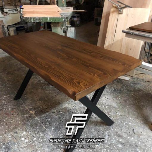 Harga Meja Jati Solid Jepara Kaki Besi Industrial Style FT-187