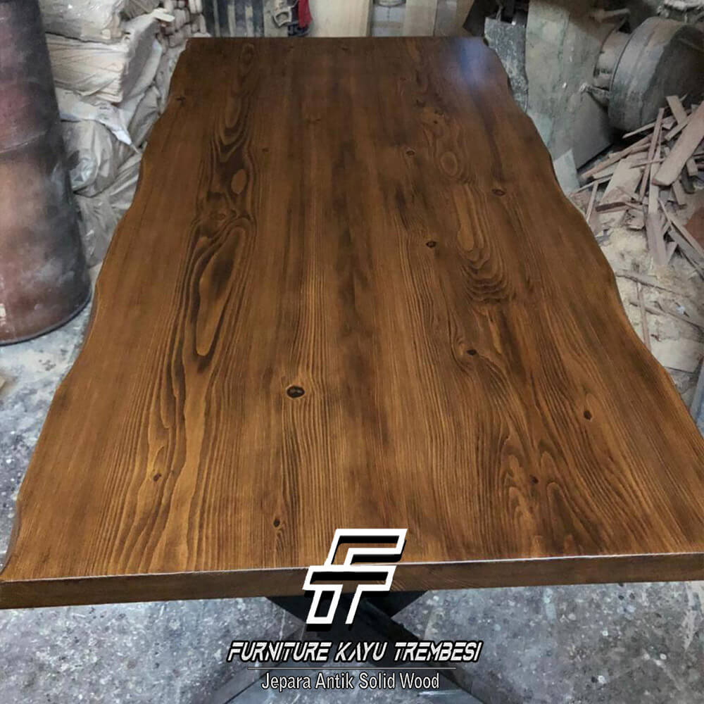 Meja Jati Solid Kayu Utuh Natural Walnut Color FT-185.1