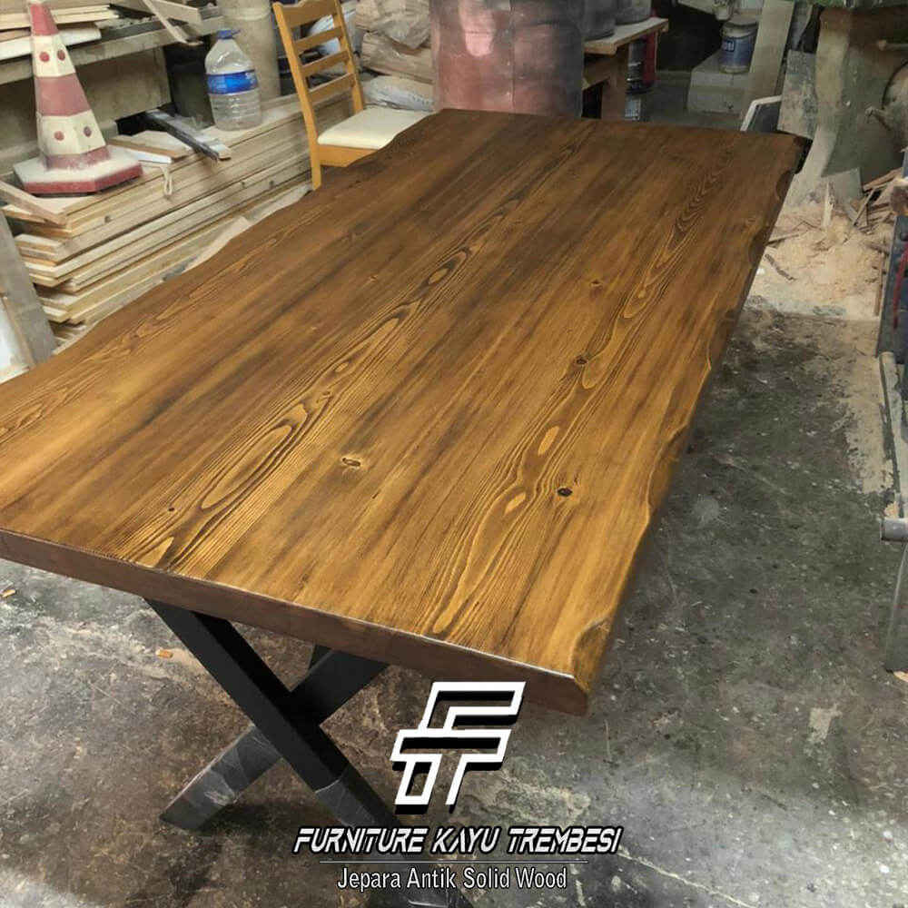 Meja Jati Solid Kayu Utuh Natural Walnut Color FT-185.2