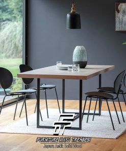 Meja Kayu Solid Desain Meja Makan Industrial Minimalis FT-190.1