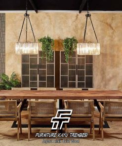 Meja Makan Kayu Solid Jati Rustic Industrial Model FT-189