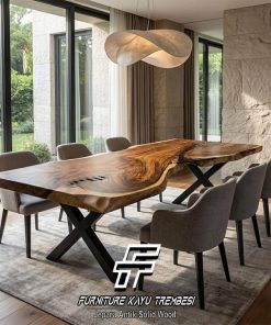 Harga Meja Makan Kayu Utuh Solid Sisi Alami Premium Style FT-212