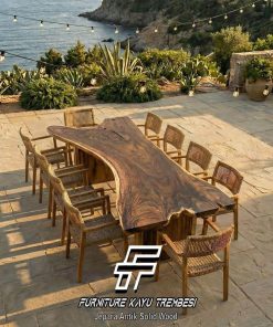 Meja Makan Kayu Trembesi Solid Live Edge Ukuran Jumbo FT-211