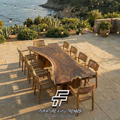 Meja Makan Kayu Trembesi Solid Live Edge Ukuran Jumbo FT-211