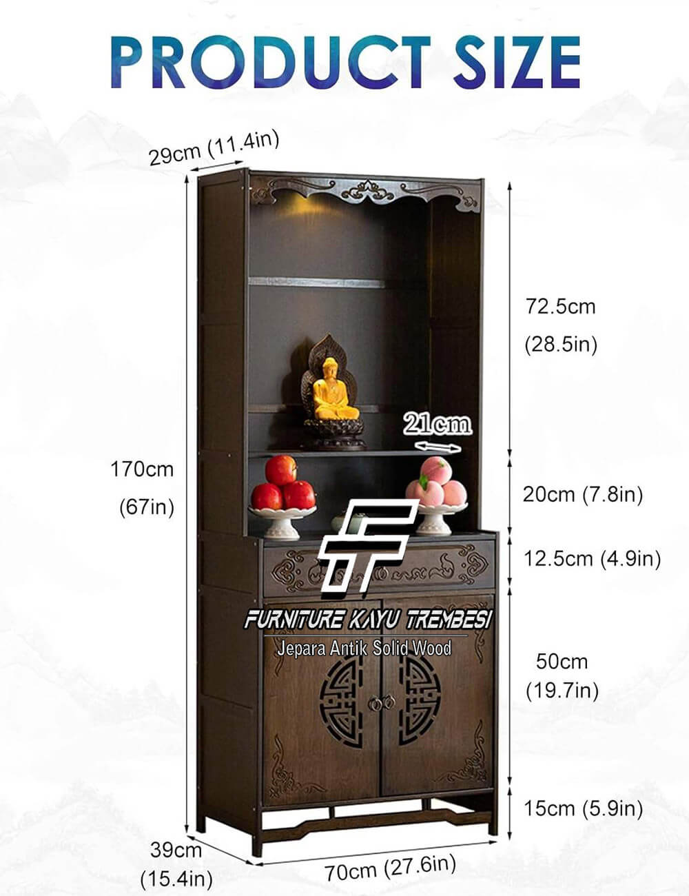 Meja Sembahyang Buddha Drawer Design Natural Color FT-197.1 Meja Sembahyang Buddha Drawer Design Natural Color FT-197.1