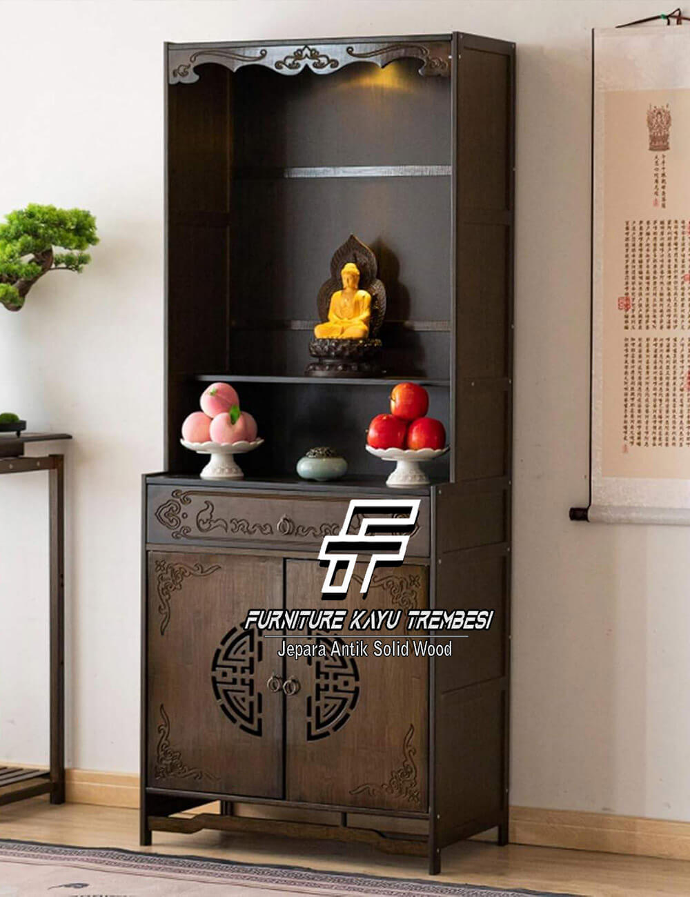 Meja Sembahyang Buddha Drawer Design Natural Color FT-197 Meja Sembahyang Buddha Drawer Design Natural Color FT-197